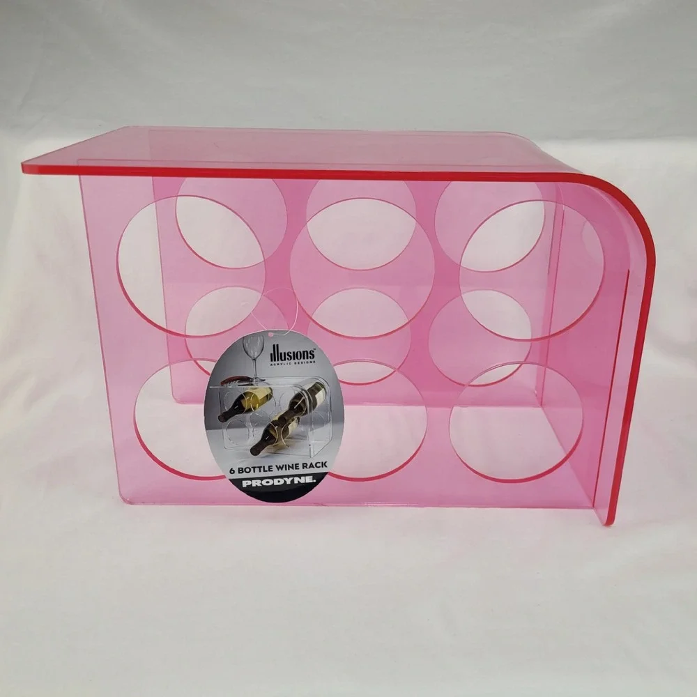 Prodyne Illusions Pink Acrylic 6 Bottle Wine Rack Modern Countertop Storage
